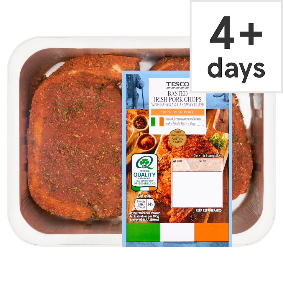 Tesco Basted Irish Pork Loin Chops with Paprika & Caraway Glaze 300g