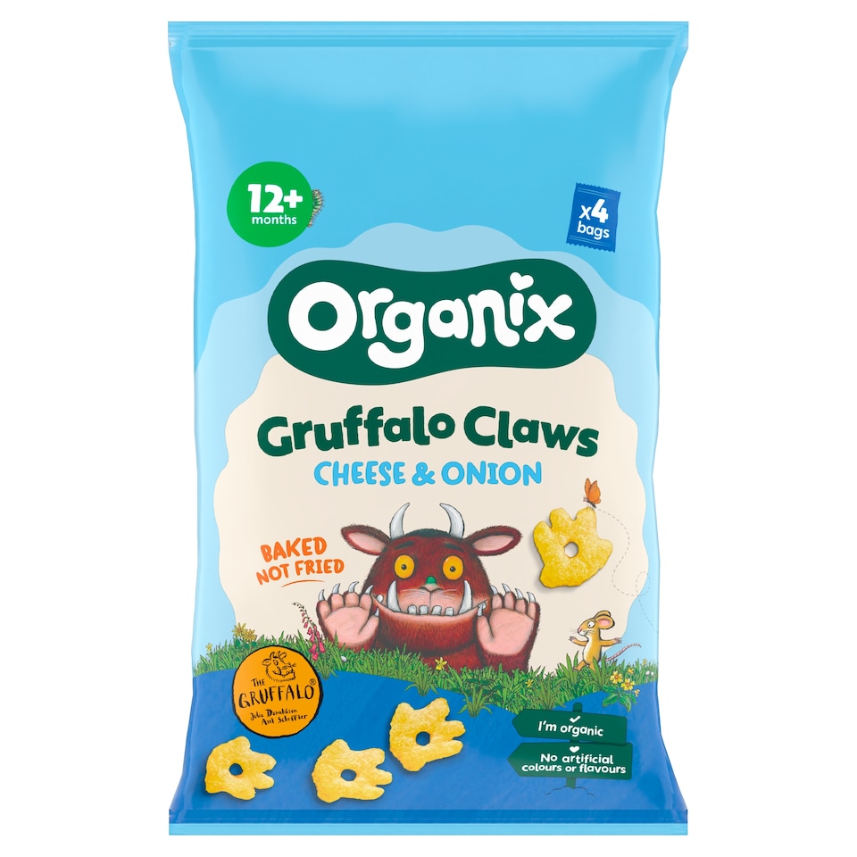 image 1 of Organix Cheese & Onion Gruffalo Claws Organic Toddler Snack Multipack 4x15g 12 months+