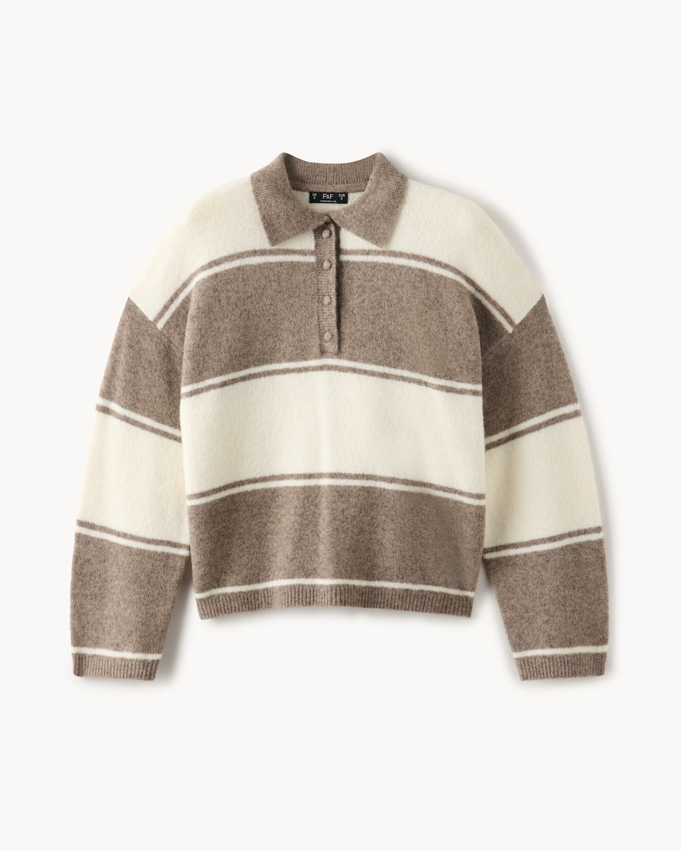 image 1 of F&F Striped Rugby Jumper with Wool in Neutral