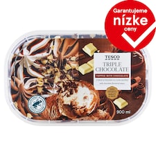 Tesco Mrazený krém čokoládový s polevou s príchuťou čokolády a kúskami čokolády 900 ml