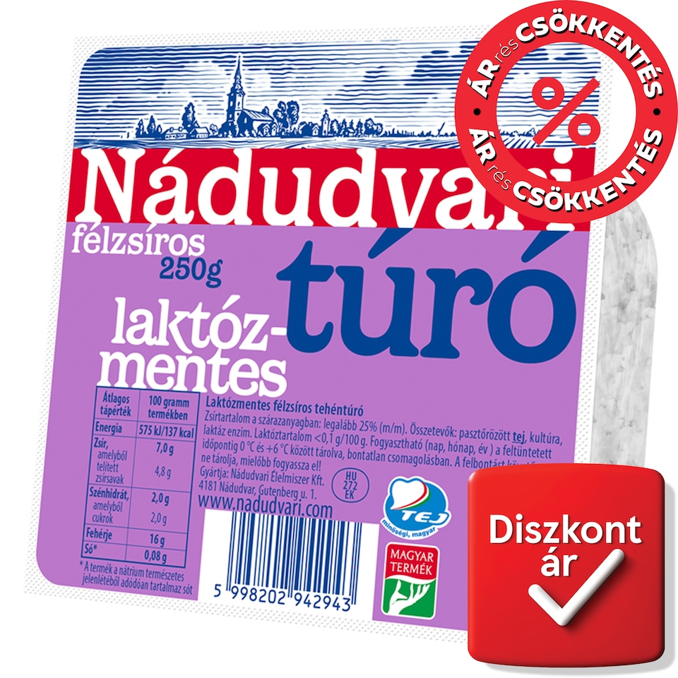 Nádudvari laktózmentes félzsíros tehéntúró 250 g