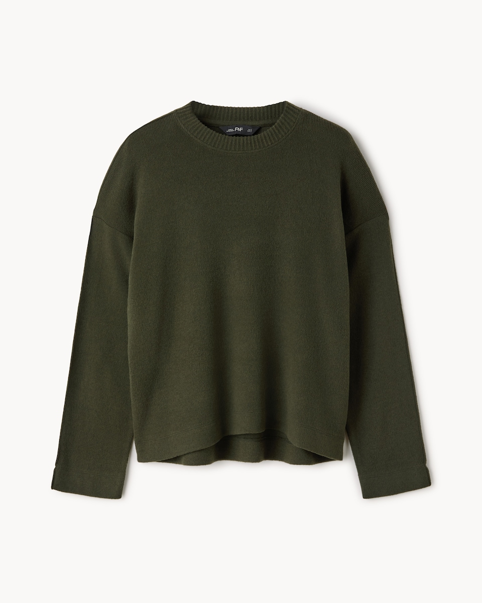 image 1 of F&F Brushed Dropped Shoulder Long Sleeved Top in Olive
