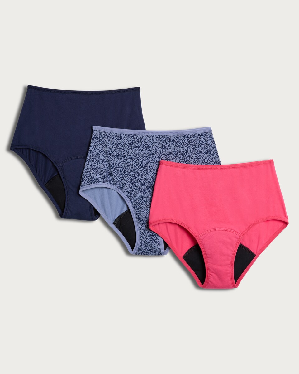 image 1 of F&F 3-Pack Heavy Absorbency Period Full Briefs in Multi