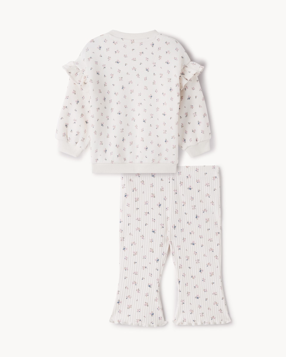 image 1 of F&F Baby Cotton Rich Floral Sweatshirt and Leggings Set in Cream