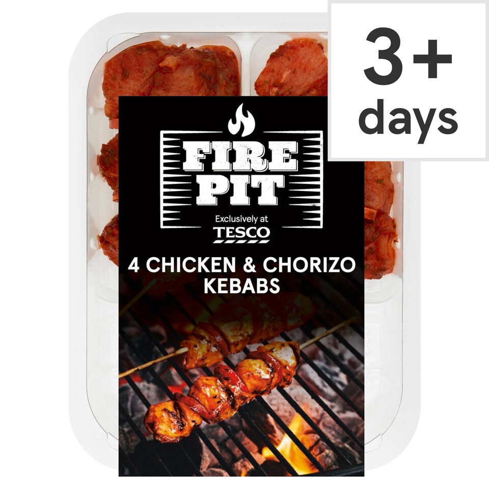 Tesco Fire Pit Chicken & Chorizo Kebabs 272G Tesco Groceries