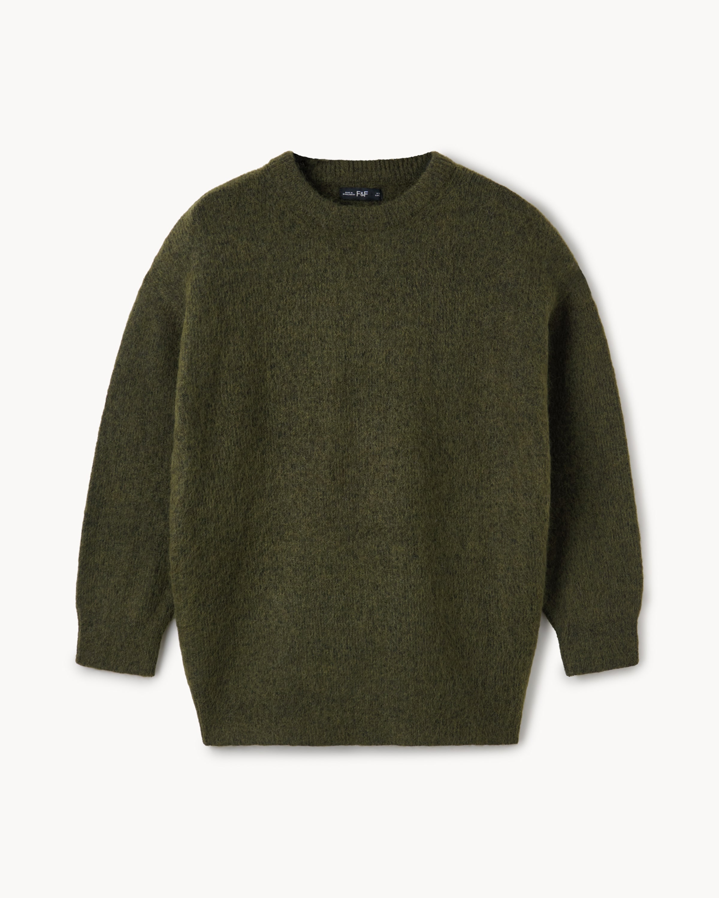 F&F Crew Neck Longline Jumper in Olive