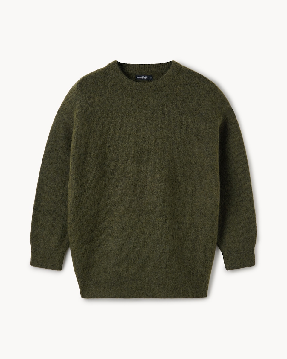 image 1 of F&F Crew Neck Longline Jumper in Olive