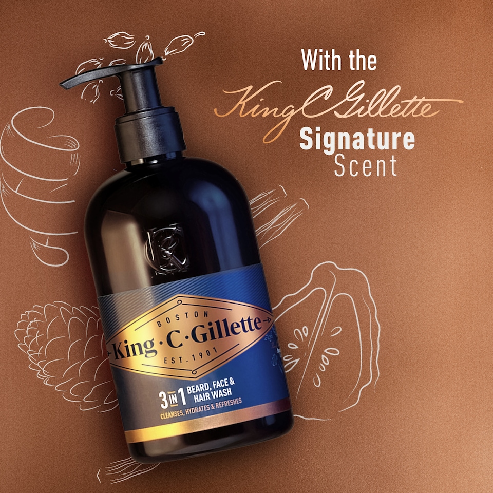 image 1 of King C. Gillette 3in1 Beard, Face & Hair Wash, With King C. Gillette Signature Scent,350ml