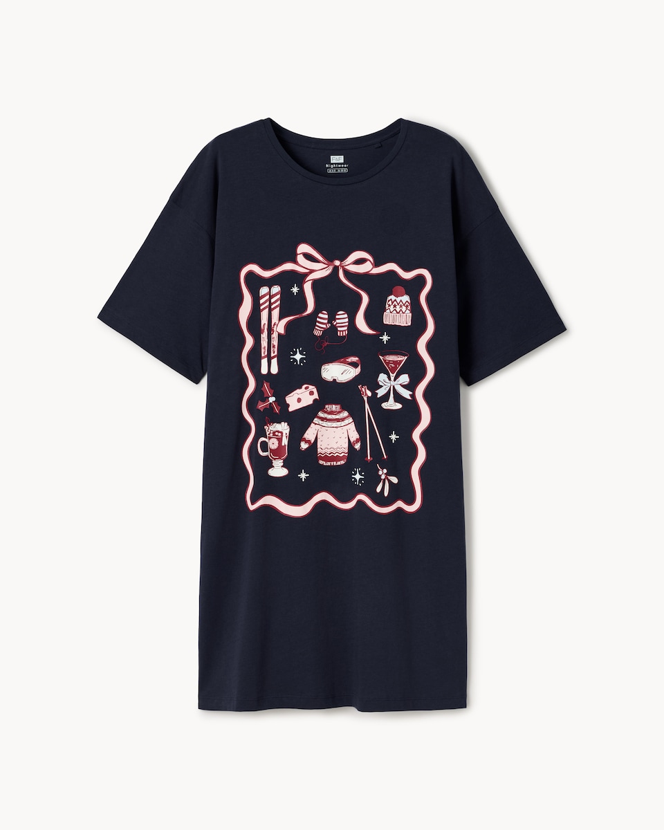image 1 of F&F Pure Cotton Ski Nightdress in Navy