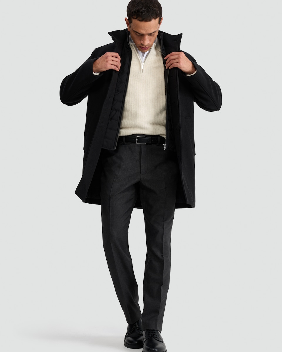 image 1 of F&F Funnel Neck Single Button Overcoat with Wool in Black