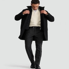 F&F Funnel Neck Single Button Overcoat with Wool in Black