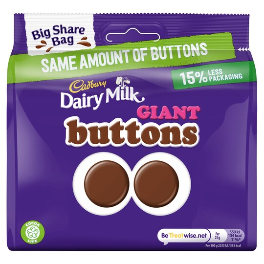 Cadbury Milk Chocolate Giant Buttons Share Bag 240G Tesco Groceries