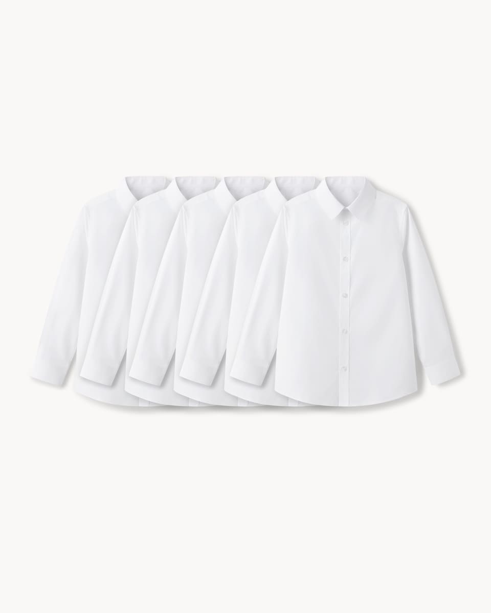 image 1 of F&F School Boys 5-Pack Regular Fit Long Sleeved Shirts in White