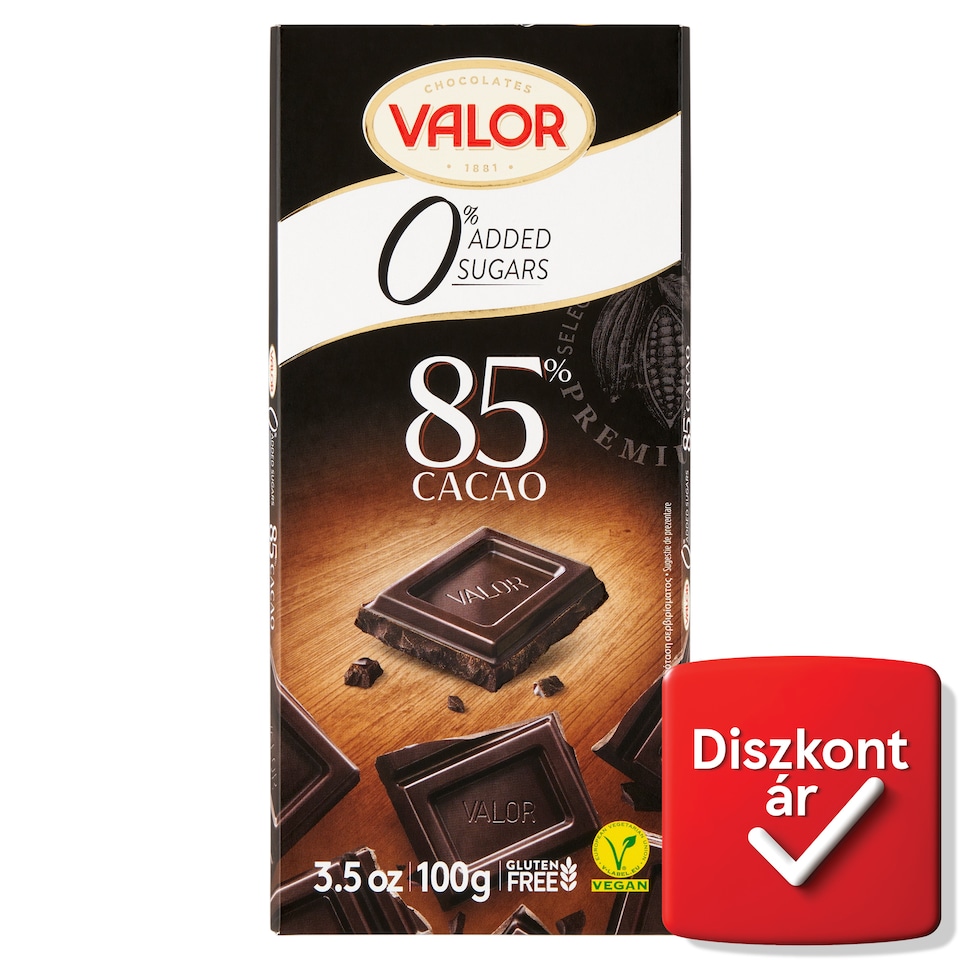 Valor cukormentes csokoládé 85% édesítőszerekkel 100 g  1. kép