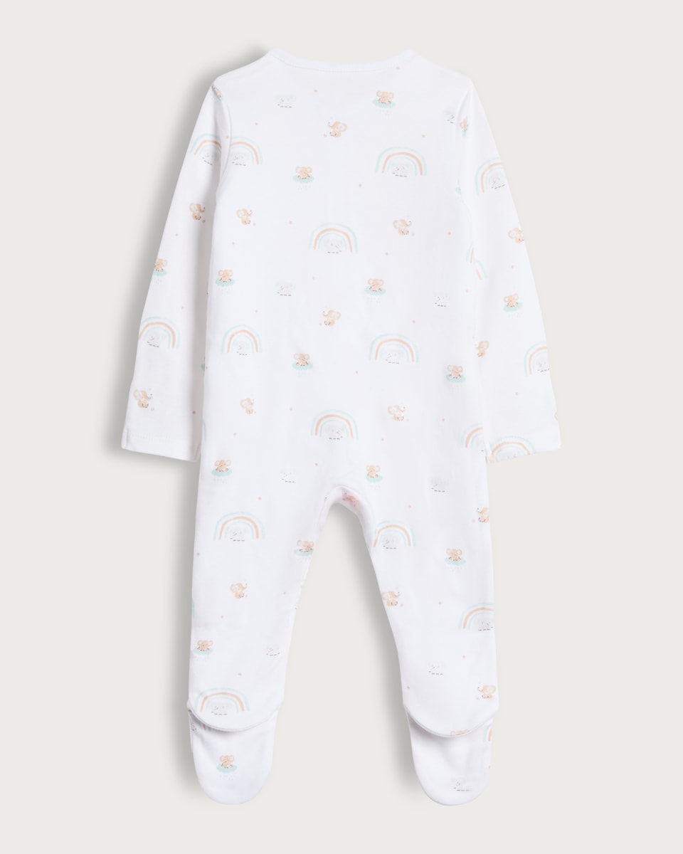 image 1 of F&F Baby 3-Pack Pure Cotton Rainbow and Animal Print Sleepsuits in White