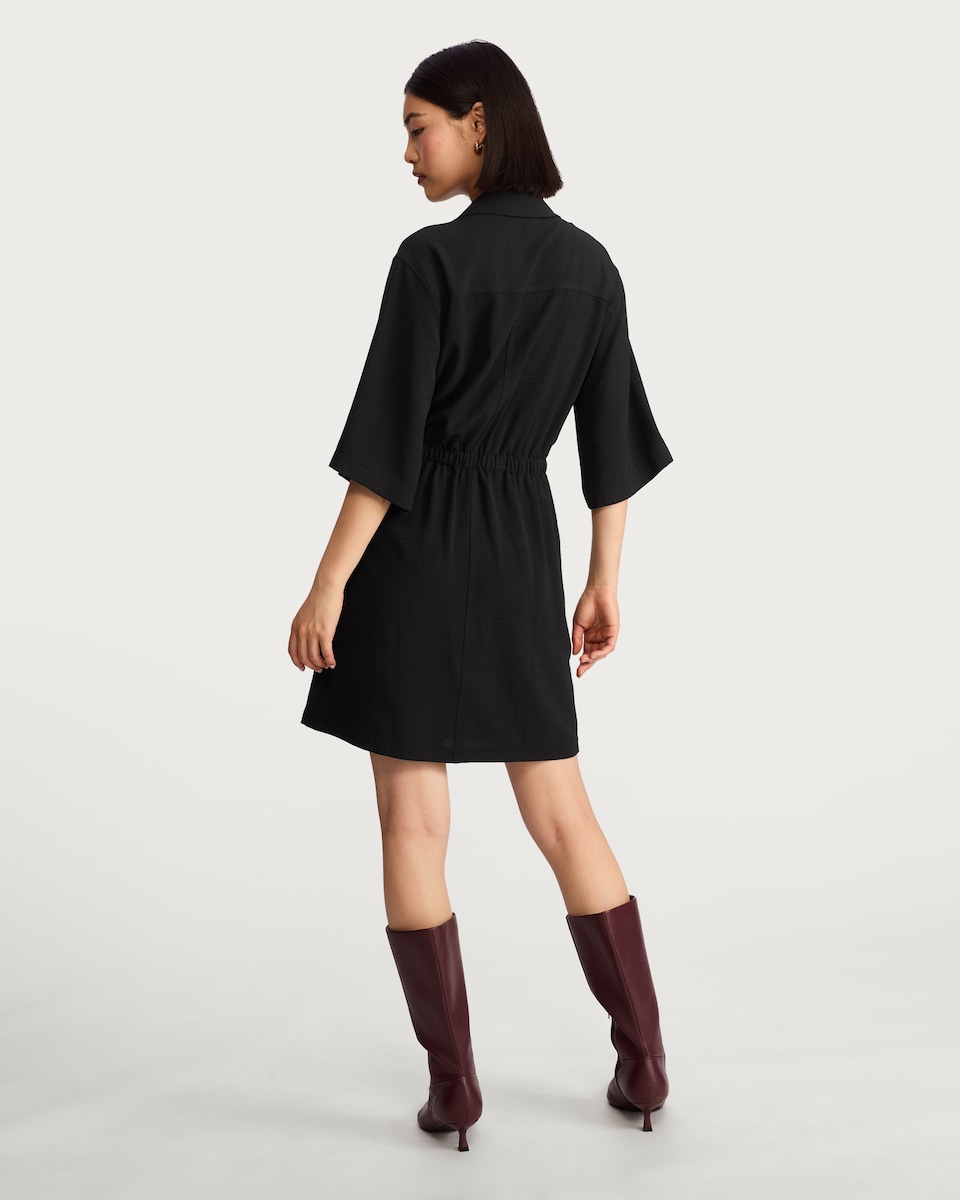 image 1 of F&F Button Front Tie Waist Mini Dress in Black