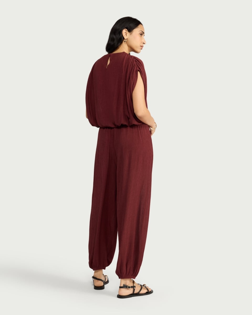 image 1 of F&F Textured Elasticated Cuff Balloon Co-ord Trousers in Red