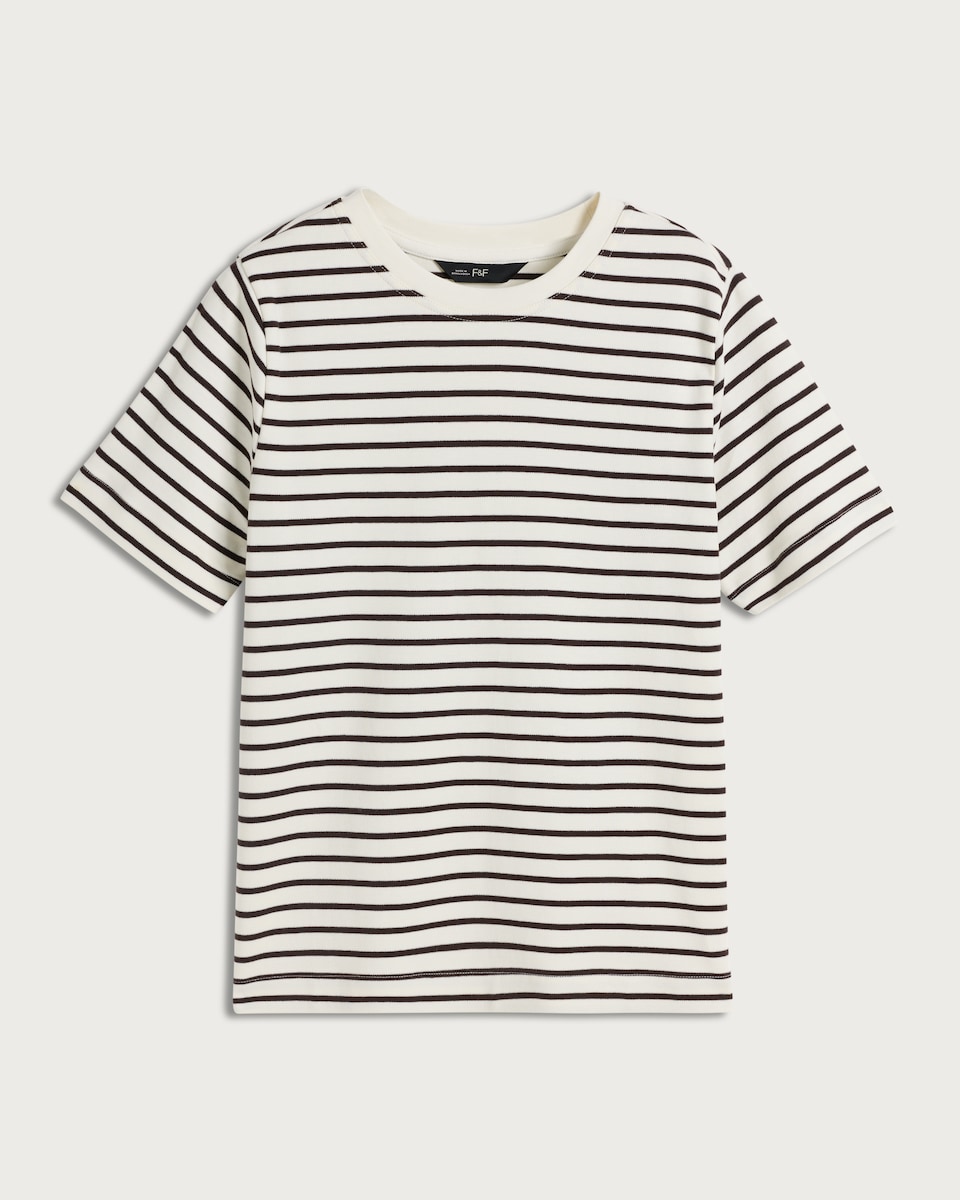 F&F Pure Cotton Stripe Print T-Shirt in Multi Brown