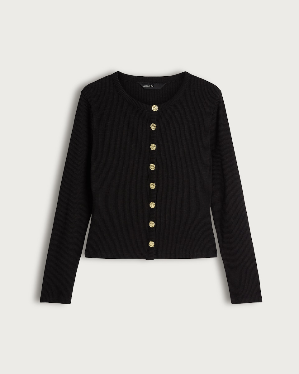F&F Cotton Blend Ribbed Button Up Cardigan in Black