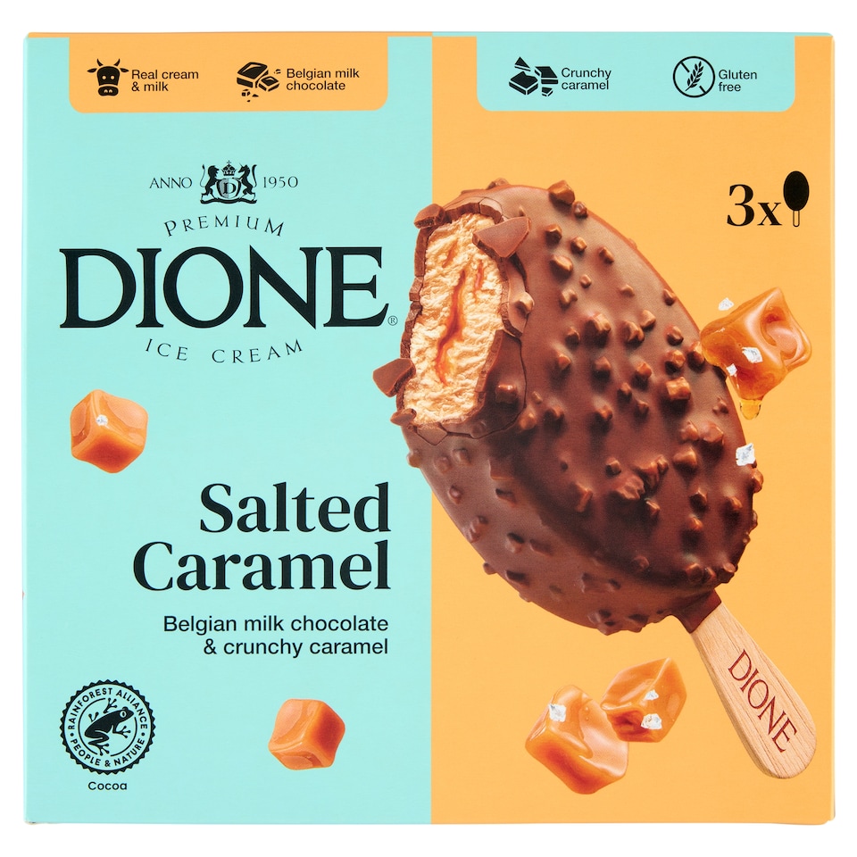 Dione Salted Caramel mrazený krém smotanový s belgickou mliečnou čokoládou 3 x 90 ml (270 ml)