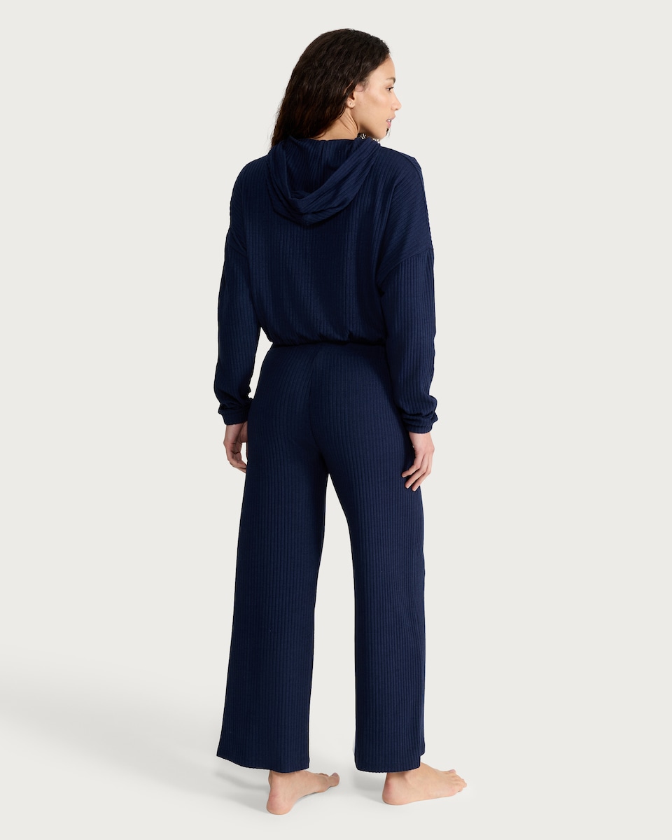 image 1 of F&F Ribbed Hoodie and Bottoms Pyjama Set in Navy