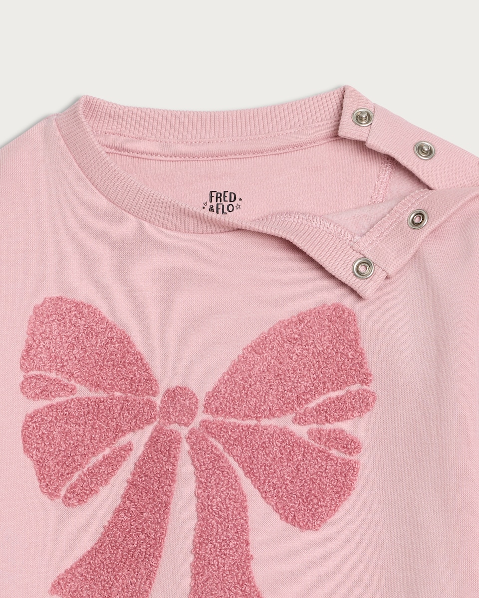 image 1 of F&F Baby 2-Piece Cotton Rich Bow Jumper and Leggings Set in Pink