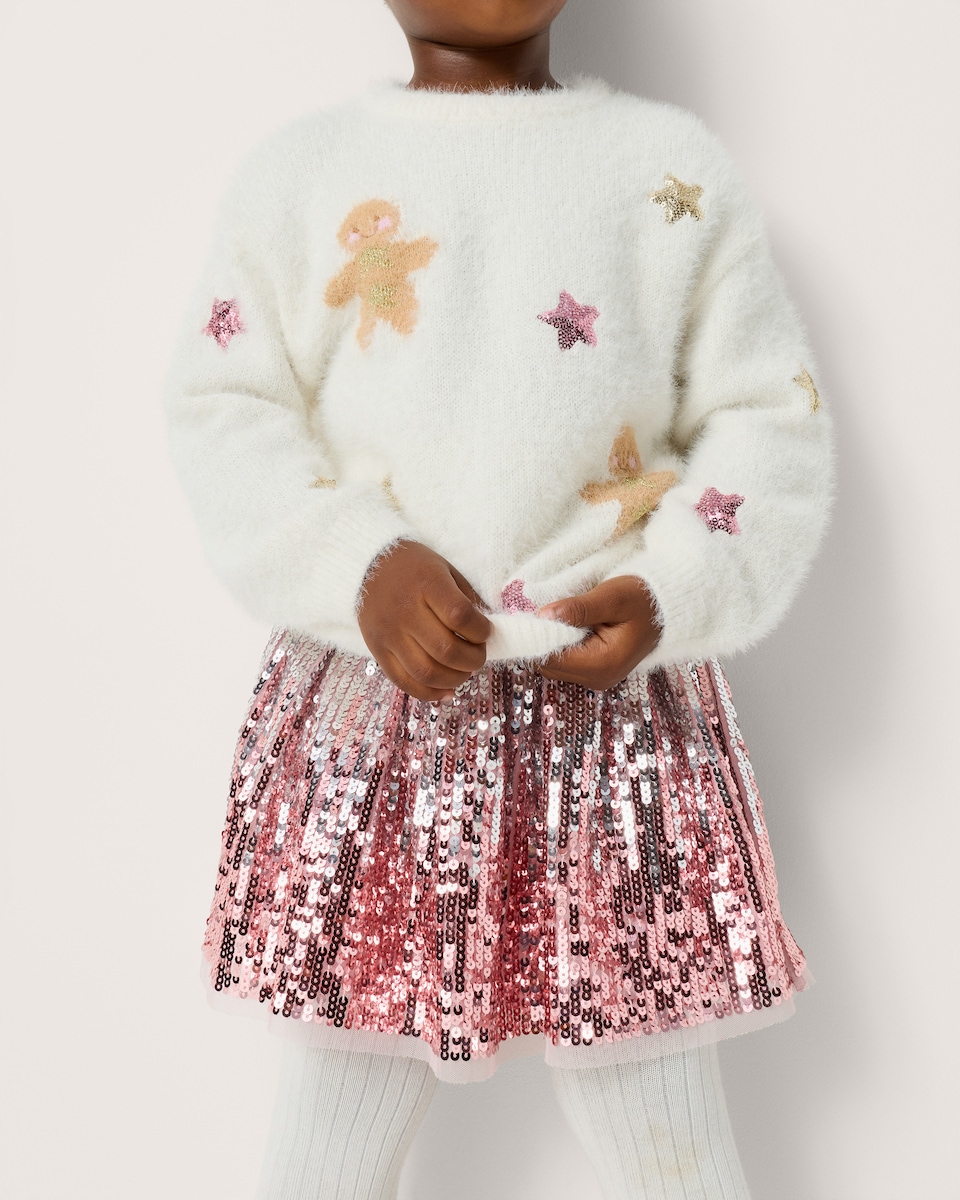 image 1 of F&F Girls Sequin Skirt in Pink