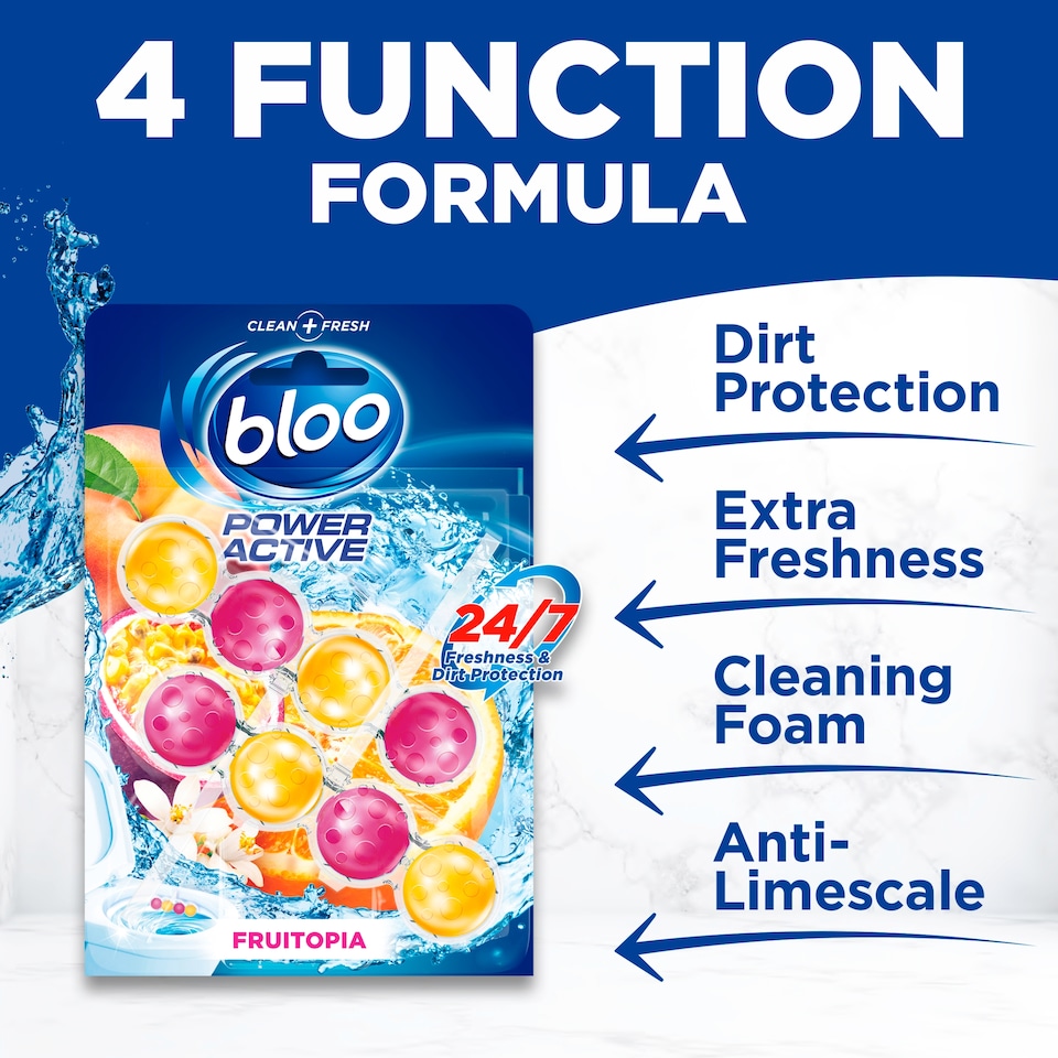 image 1 of Bloo Power Active Fruitopia Toilet Rim Block Twin 2x50g