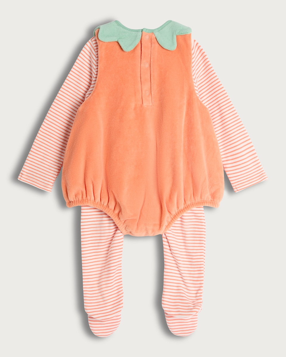 image 1 of F&F Baby 2-Piece Cotton Rich Pumpkin Face Stripe Print Costume and Hat Set in Amber