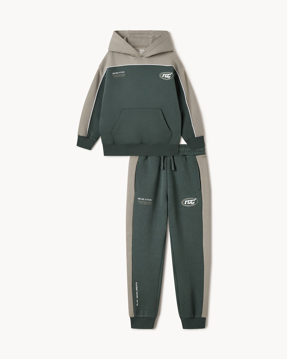 image 1 of F&F Boys Cotton Rich Hoodie and Joggers Set in Khaki