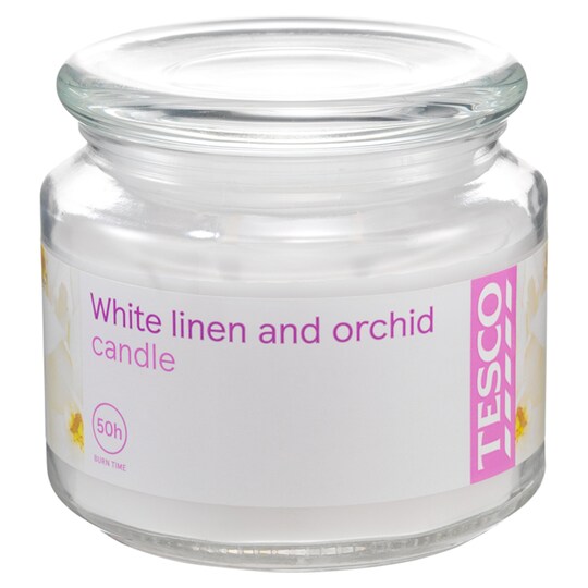 Tesco White Linen & Orchid 11Oz Candle Jar Tesco Groceries