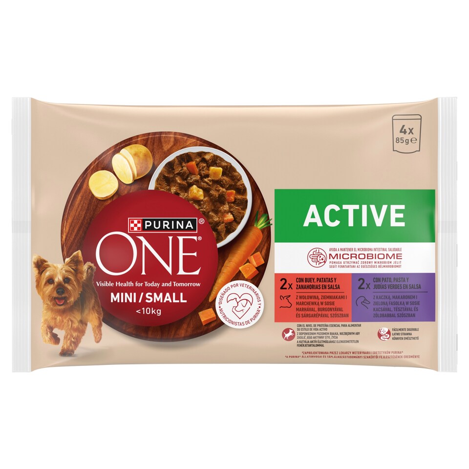 Purina One Active teljes értékű állateledel mini és kistestű felnőtt kutyák számára 4 x 85 g (340 g)