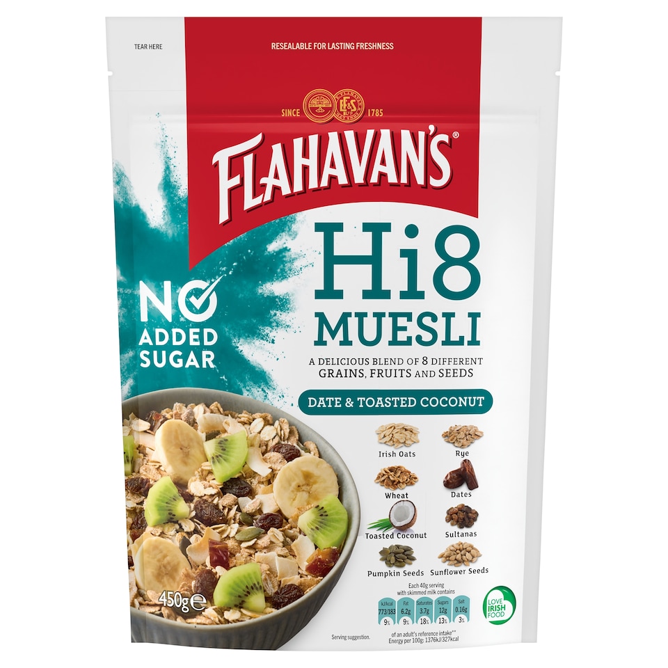 Flahavan's Hi8 Muesli Date And Toasted Coconut 450G