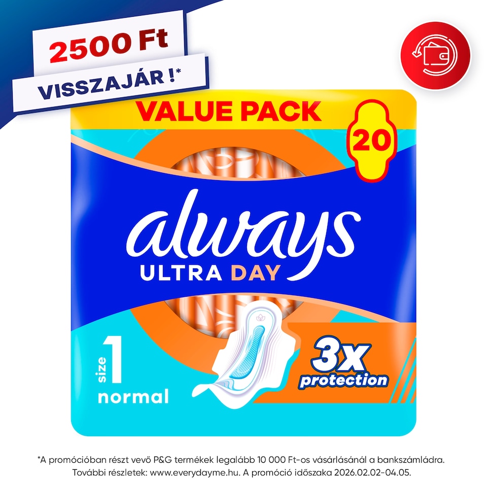 image 1 of Always Ultra Day Sanitary Towels Normal (Size 1) Wings x 20 Pads