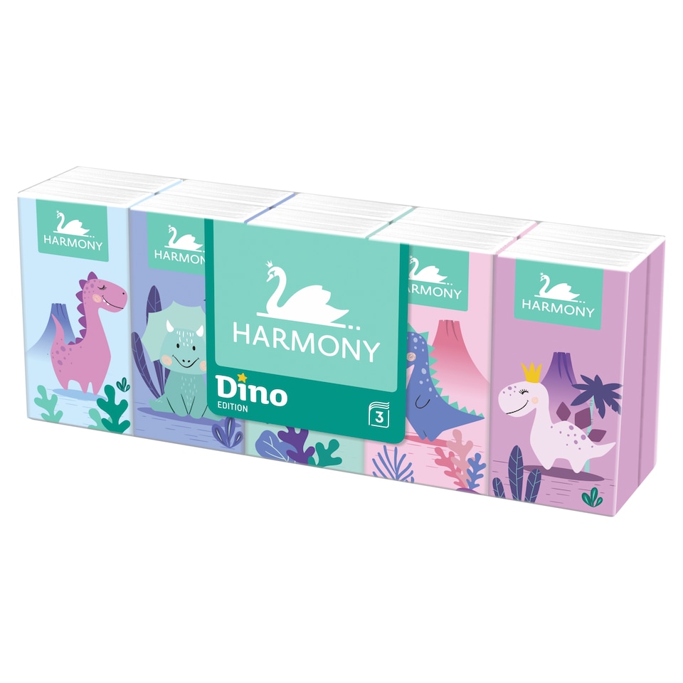 image 1 of Harmony Dino Handkerchiefs 3 Ply 10 x 10 pcs