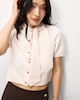 image 2 of F&F Short Sleeved Tie Neck Knitted Top in Neutral