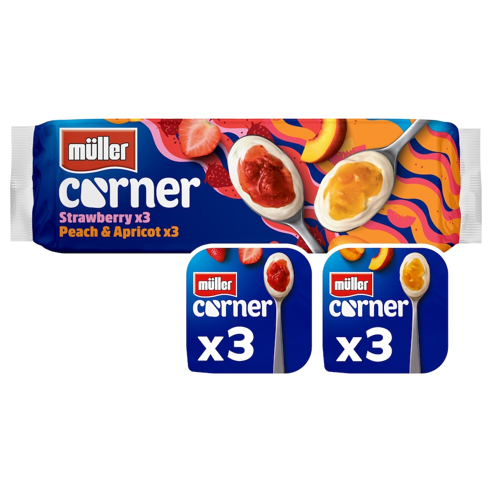 image 1 of Muller Corner Yogurts - Strawberry, Peach & Apricot 6 x 136g