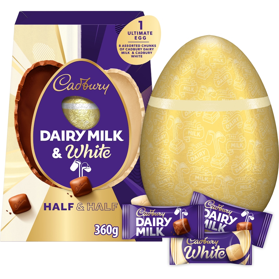 Cadbury Dairy Milk & White half & Half Shell Egg 360G