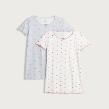 F&F 2-Pack Pointelle Bow and Heart Print Nightdresses in Multi