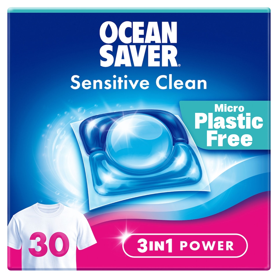 image 1 of OceanSaver Plastic Free 30 Sensitive Non Bio Washing Capsules Sea Salt & Coastal Wildflowers 420ml