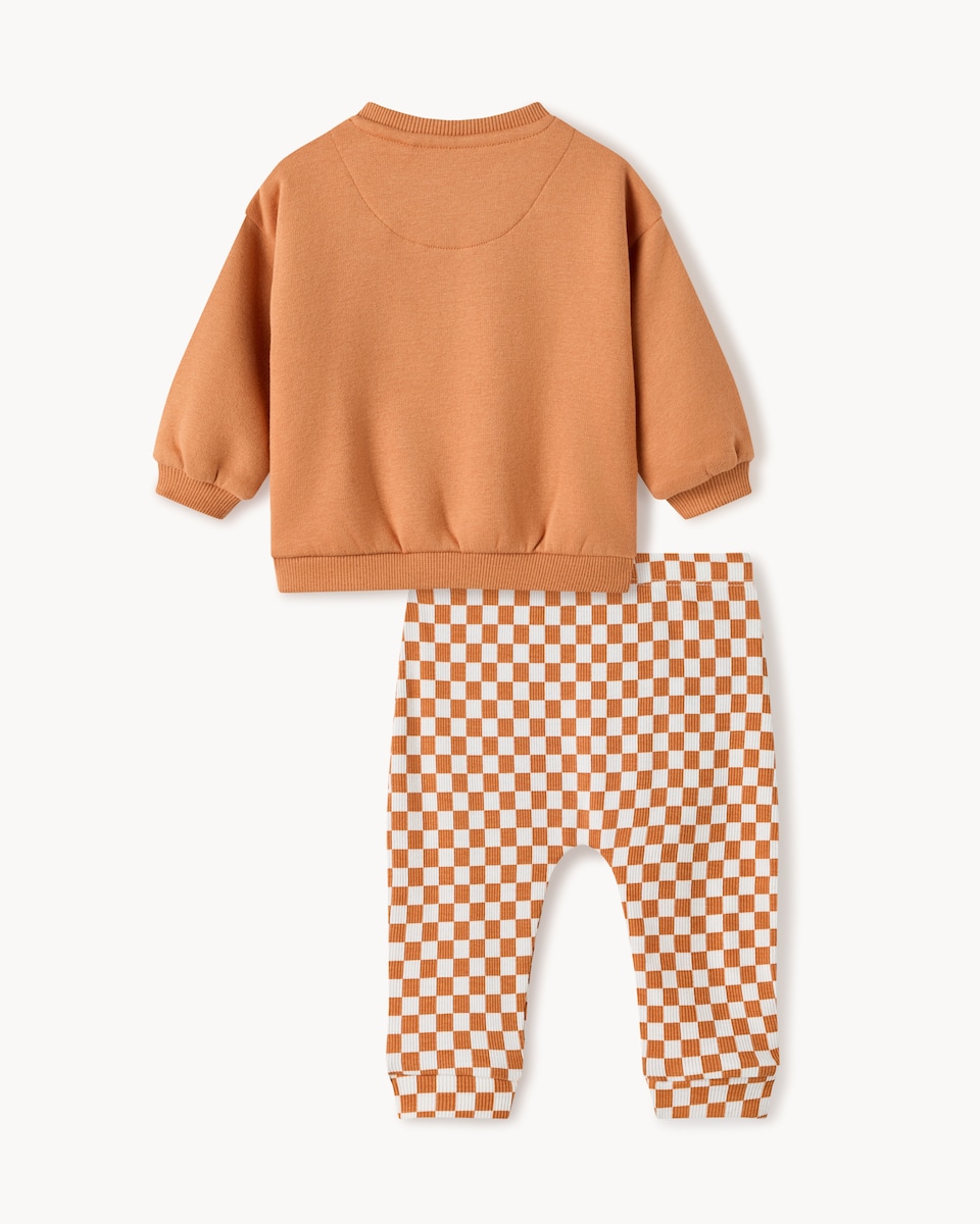 image 1 of F&F Baby Cotton Rich Pumpkin Sweatshirt and Leggings Set in Brick