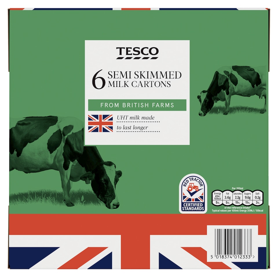Tesco British Semi Skimmed Uht Milk 6 X 1 Litre
