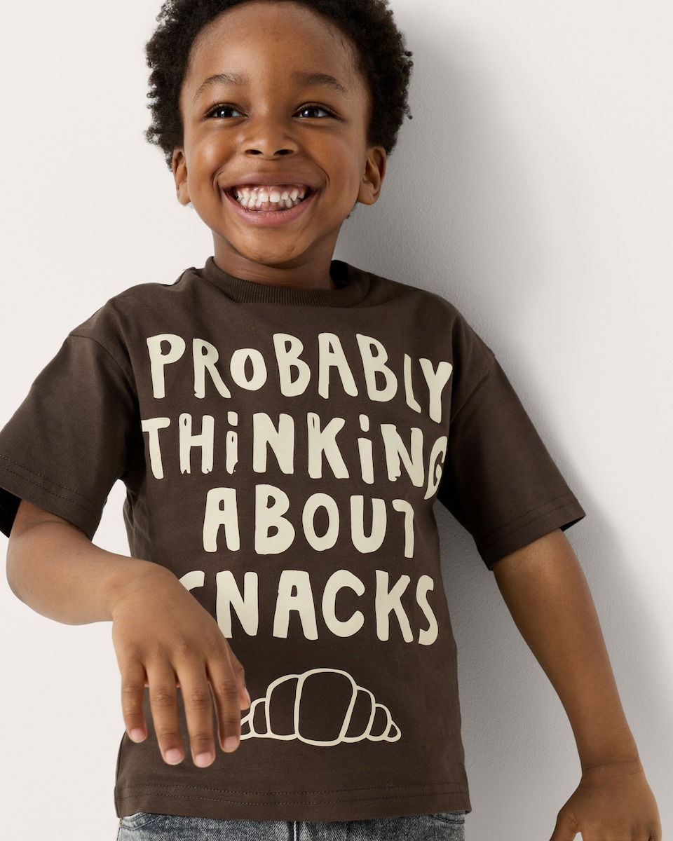 image 1 of F&F Boys Pure Cotton Food T-Shirt in Chocolate