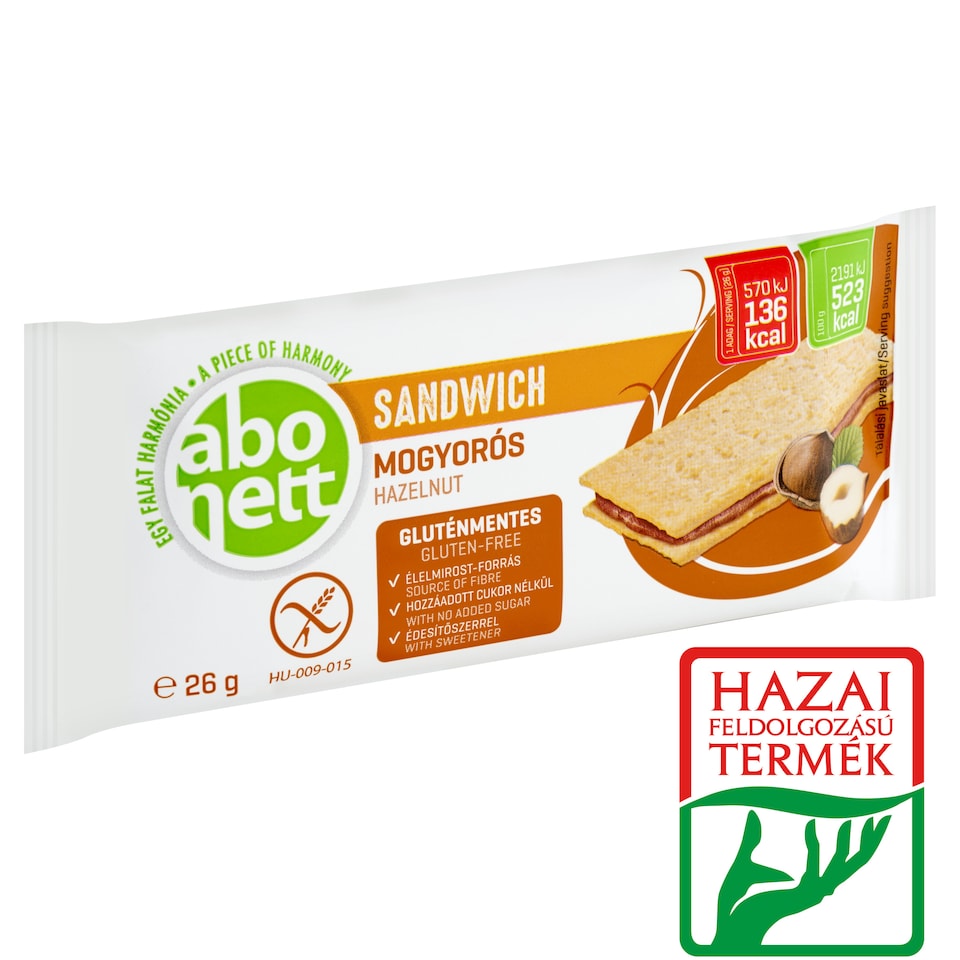 Abonett gluténmentes mogyorós szendvics édesítőszerrel 26 g