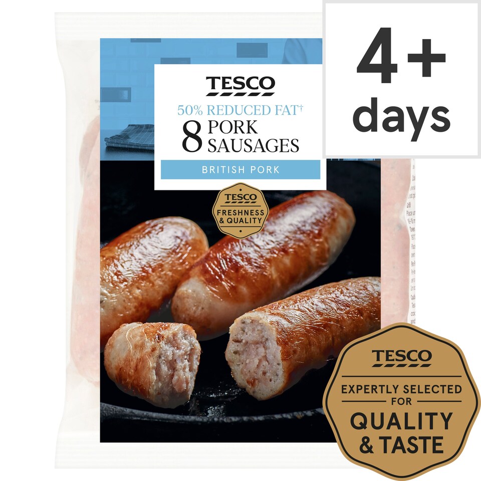 Tesco 8 Reduced Fat Pork Sausages 454G Tesco Groceries