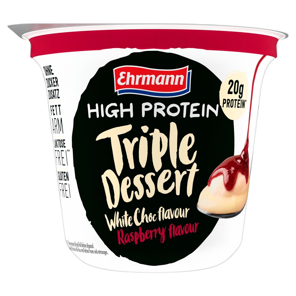 Ehrmann High Protein Triple Dessert Sundae, White Choc & Raspberry flavour 200g