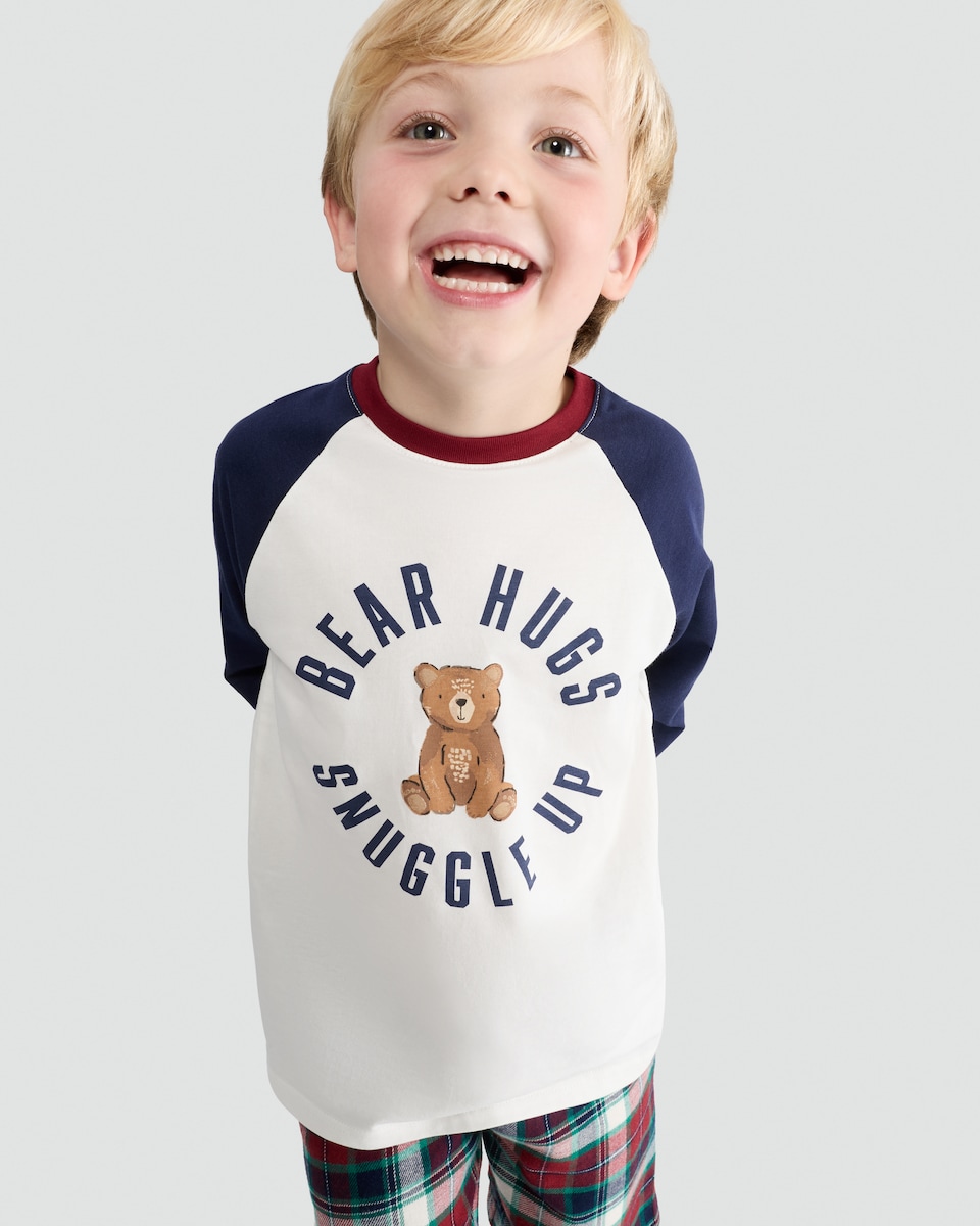 image 1 of F&F Pure Cotton Bear Hugs Top and Bottoms Pyjama Set in Multi
