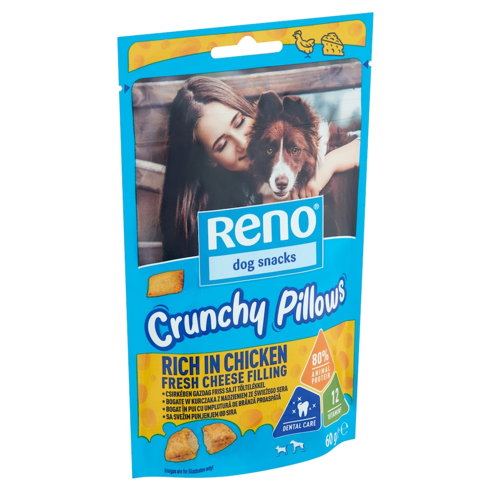 image 1 of Reno Crunchy Pillows Dog Snack Rich in Chicken with Fresh Cheese Filling 60 g