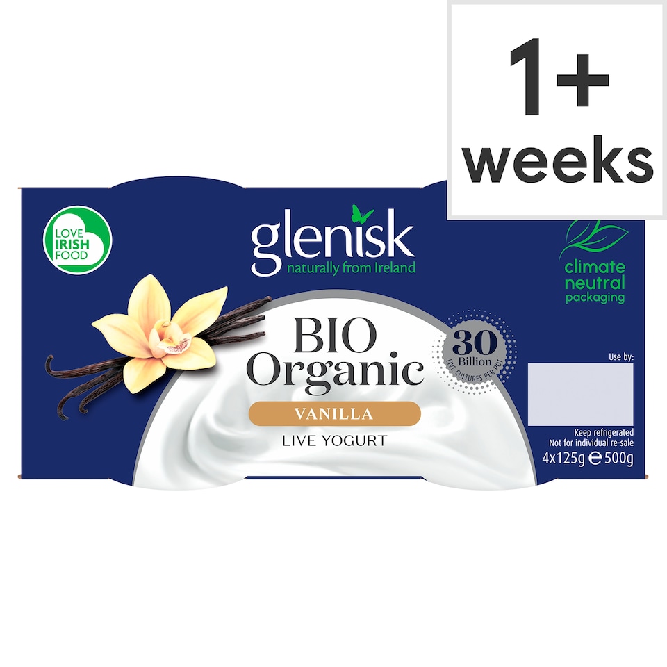 Glenisk Biological Organic Live Yoghurt Vanilla 4X125g