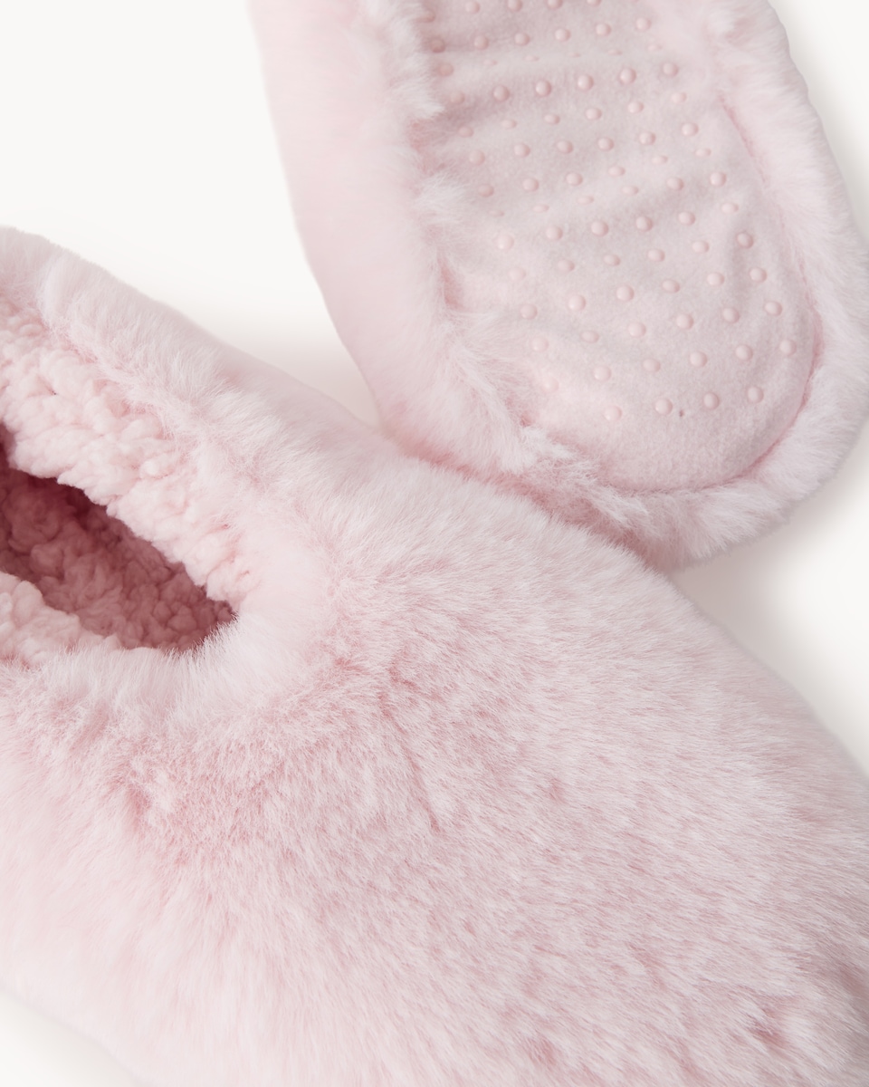 image 1 of F&F Faux Fur Fleece Lined Slipper Socks in Pink